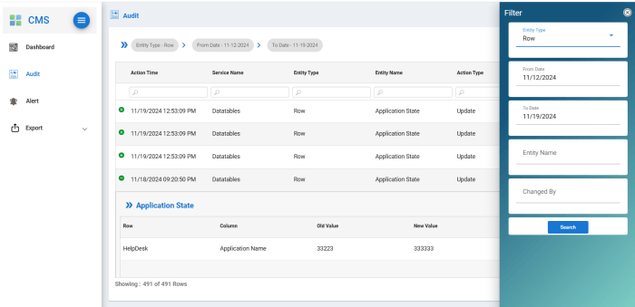Audit Log Filter Options